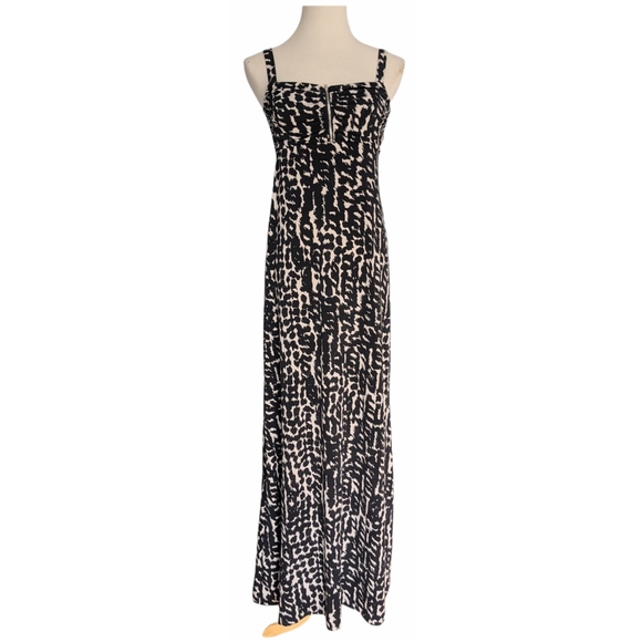 New H&M Black/White Divided Animal Print Stretchable Sweetheart Maxi Dress Sz/4 - Picture 2 of 8